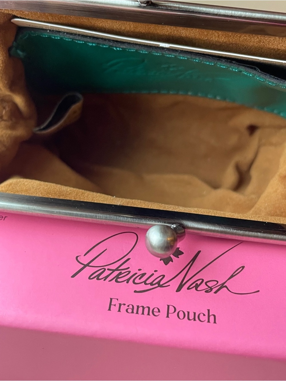 Patricia Nash Floral Leather Frame Pouch KISS Lock- Gold Green Pink NIB - Picture 3 of 8